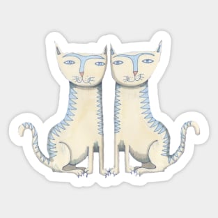 Cats, Staffordshire Style twin kittens, on blue Sticker